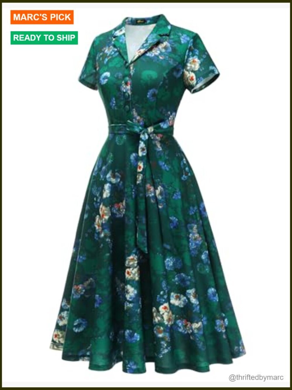 Vintage Tea Dress with Short Sleeves Cocktail Party Work Church Classic Swing - Picture 2 of 7